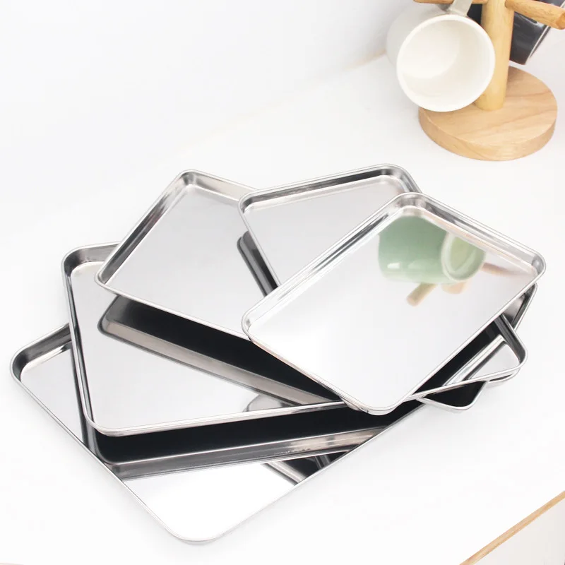 Stainless Steel Rectangle Food Storage Trays Sausage Noodles Fruit Dish Pastry Baking Plates for Restaurant Hotel Kitchen thumbnail 2