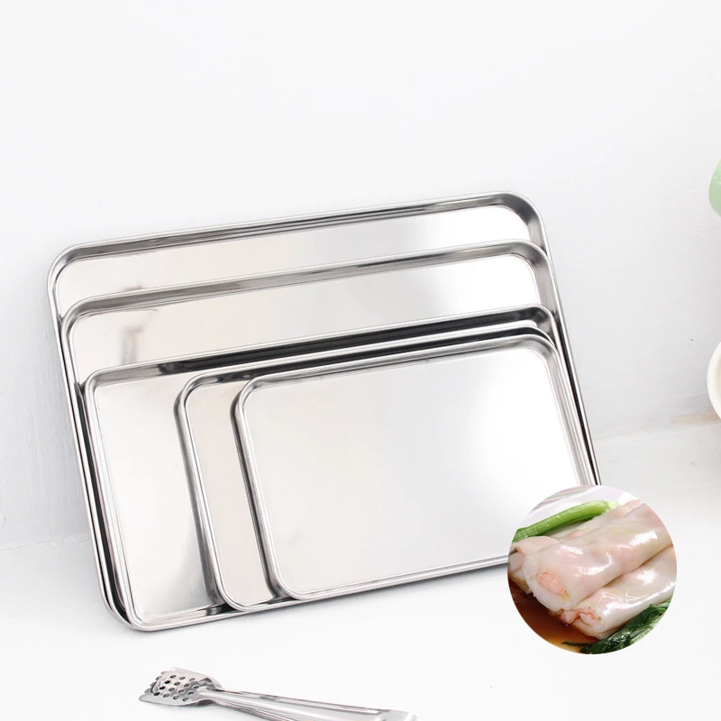 Stainless Steel Rectangle Food Storage Trays Sausage Noodles Fruit Dish Pastry Baking Plates for Restaurant Hotel Kitchen thumbnail 5
