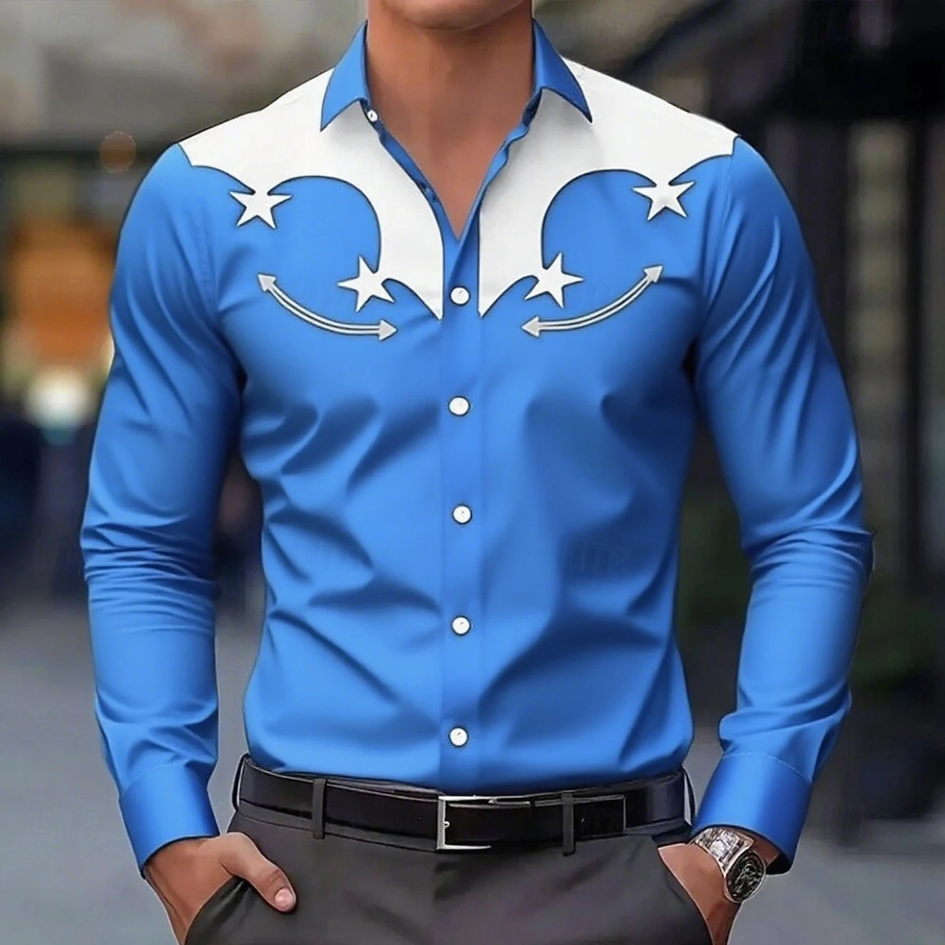 Men's Long Sleeve Shirt Western cowboy Shirt Denim Shirt Retro Nostalgic Outdoor Vacation Autumn Lapel 3D Printed Men Clothing thumbnail 4