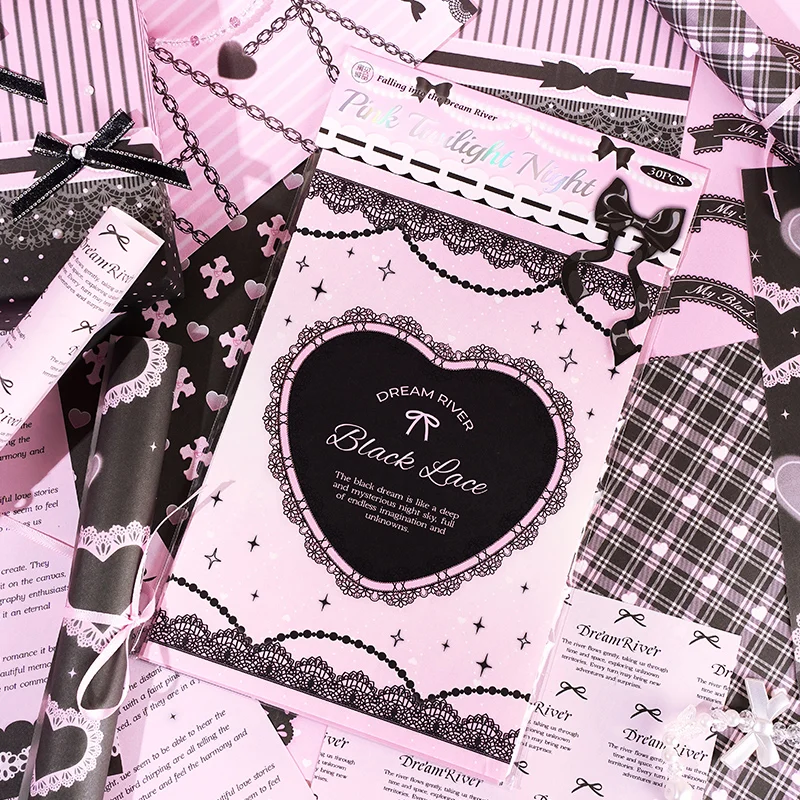 30pcs Kawaii Sweet Lace Scrapbook Background Decorative Paper Creative Collage DIY Handmade Junk Journal Aesthetic Craft Paper thumbnail 2