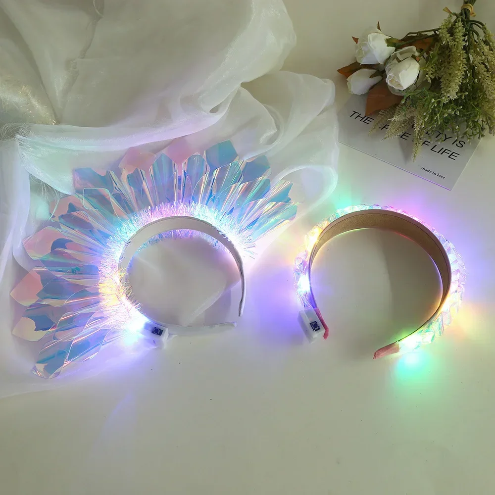 Light Up Headband Glowing Crown Singers LED Laser Hairband Flashing Headdress Luminous Crown Nightclub Cosplay Party Headwear thumbnail 3