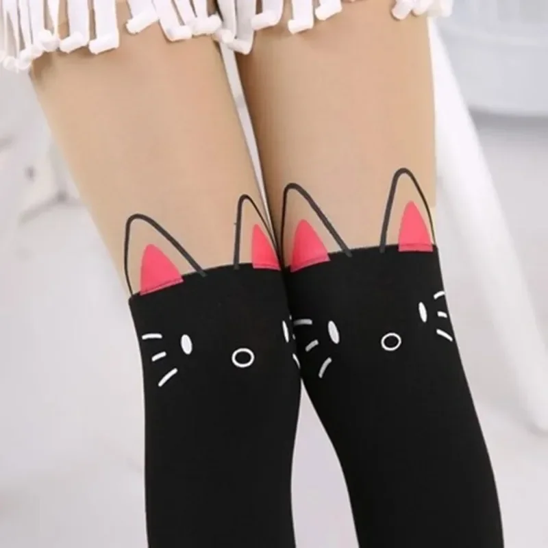 Cartoon Cat Children's Princess Girl Tights Stockings Baby Cute Pantyhose Kids Knee Fake Velvet Stocking White thumbnail 3