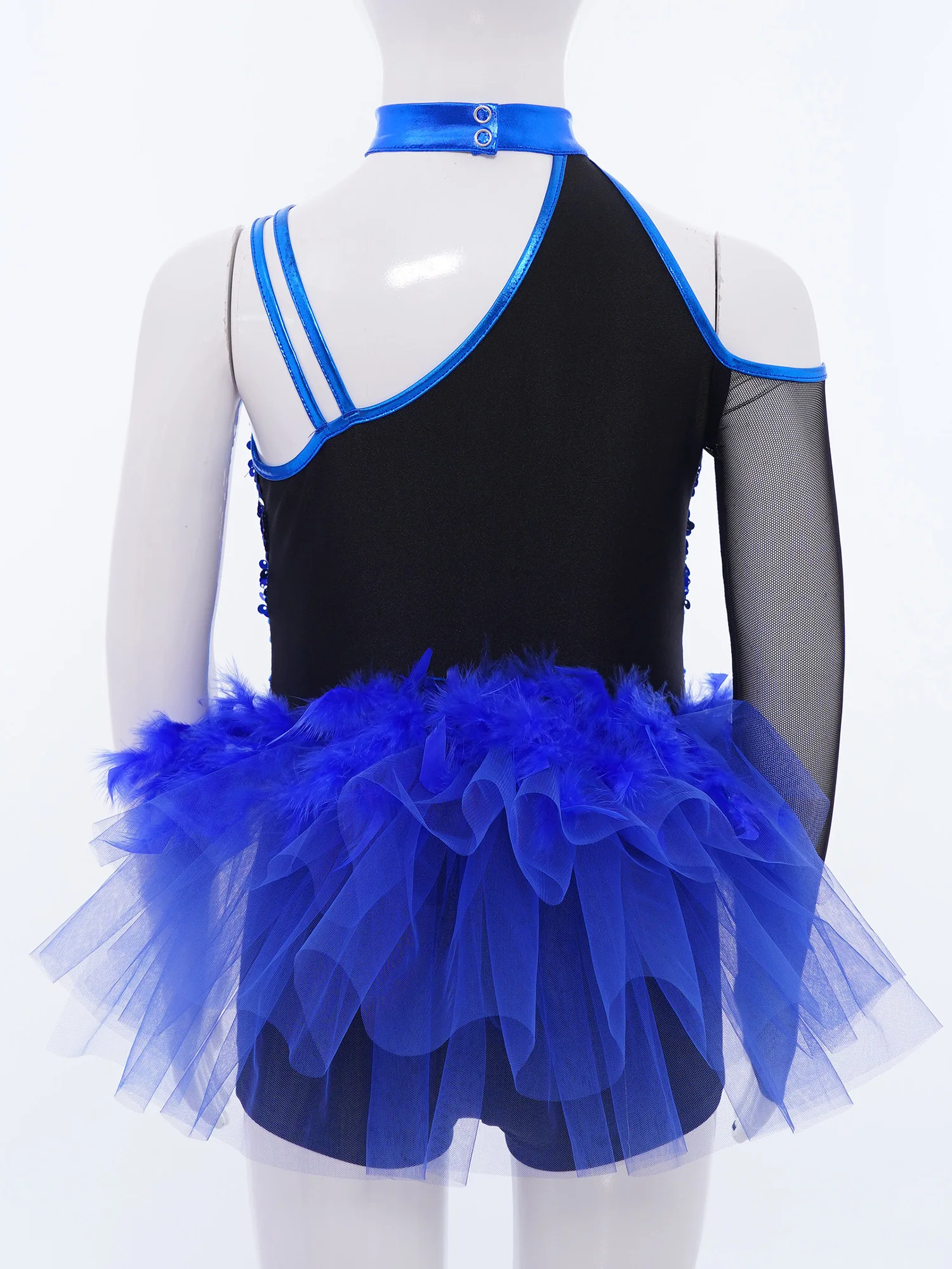 Kids Girls Feather Skirted Leotard Sparkly Rhinestones Tutu Ballet Leotard Child Gymnastics Bodysuit Teens Latin Dance Costume thumbnail 5