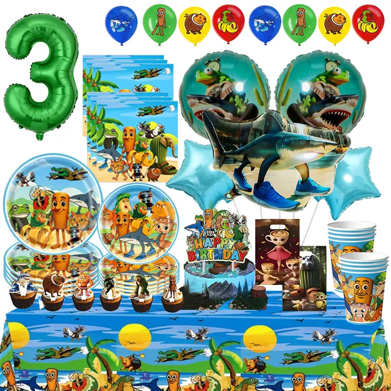 Brainrot Italian Birthday Decoration Brainrot Party Supplies Tableware Tung Sahur Ballon Tralalero Gift Bag Cake Decor For Kids