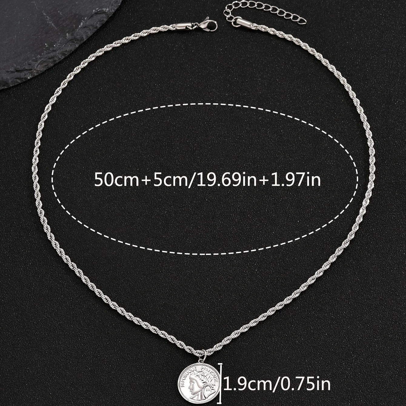 Personalized Stainless Steel Coin Human Head Pendant Men's Necklace Party Jewelry thumbnail 4