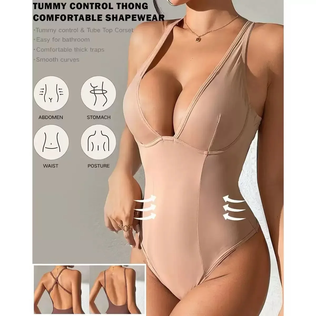 Sexy One-Piece Shapewear Underwear Strap Design Base Layer Beauty Back Lift Bottom Body Shaping Clothes for Men And Women thumbnail 2