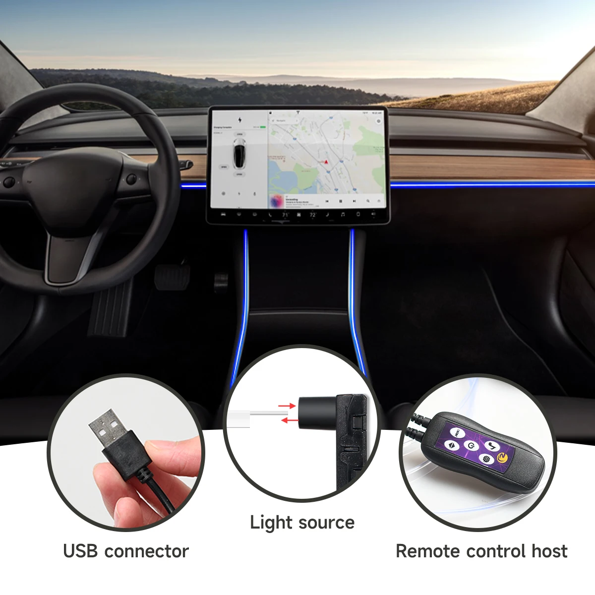 For Tesla MODEL 3/Y Flexible Cold Light Car Interior Atmosphere Lighting LED Strip Halloween Christmas Fiber Optic Illuminator thumbnail 2