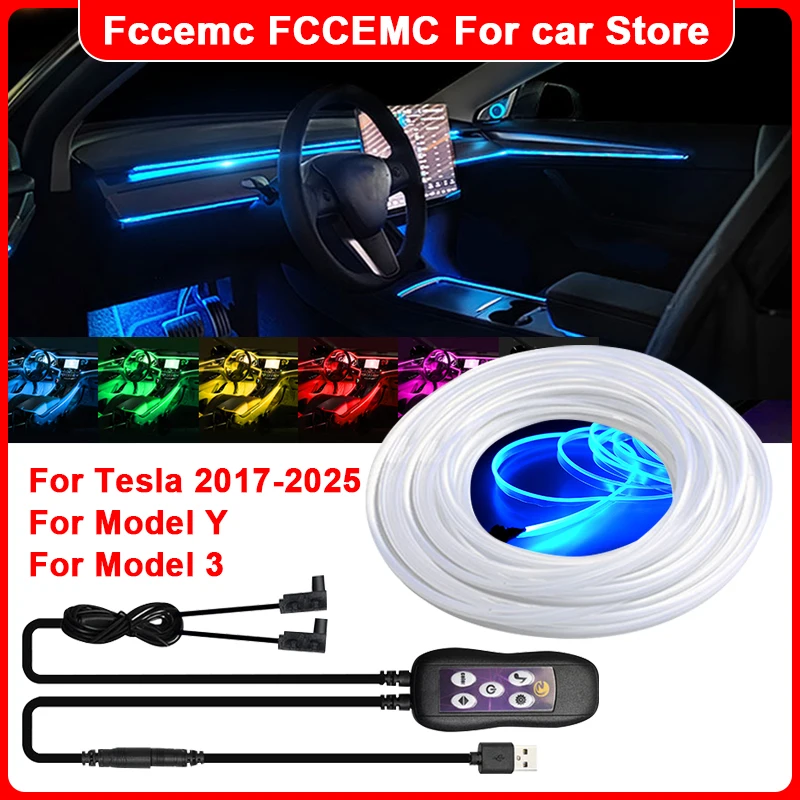 For Tesla MODEL 3/Y Flexible Cold Light Car Interior Atmosphere Lighting LED Strip Halloween Christmas Fiber Optic Illuminator