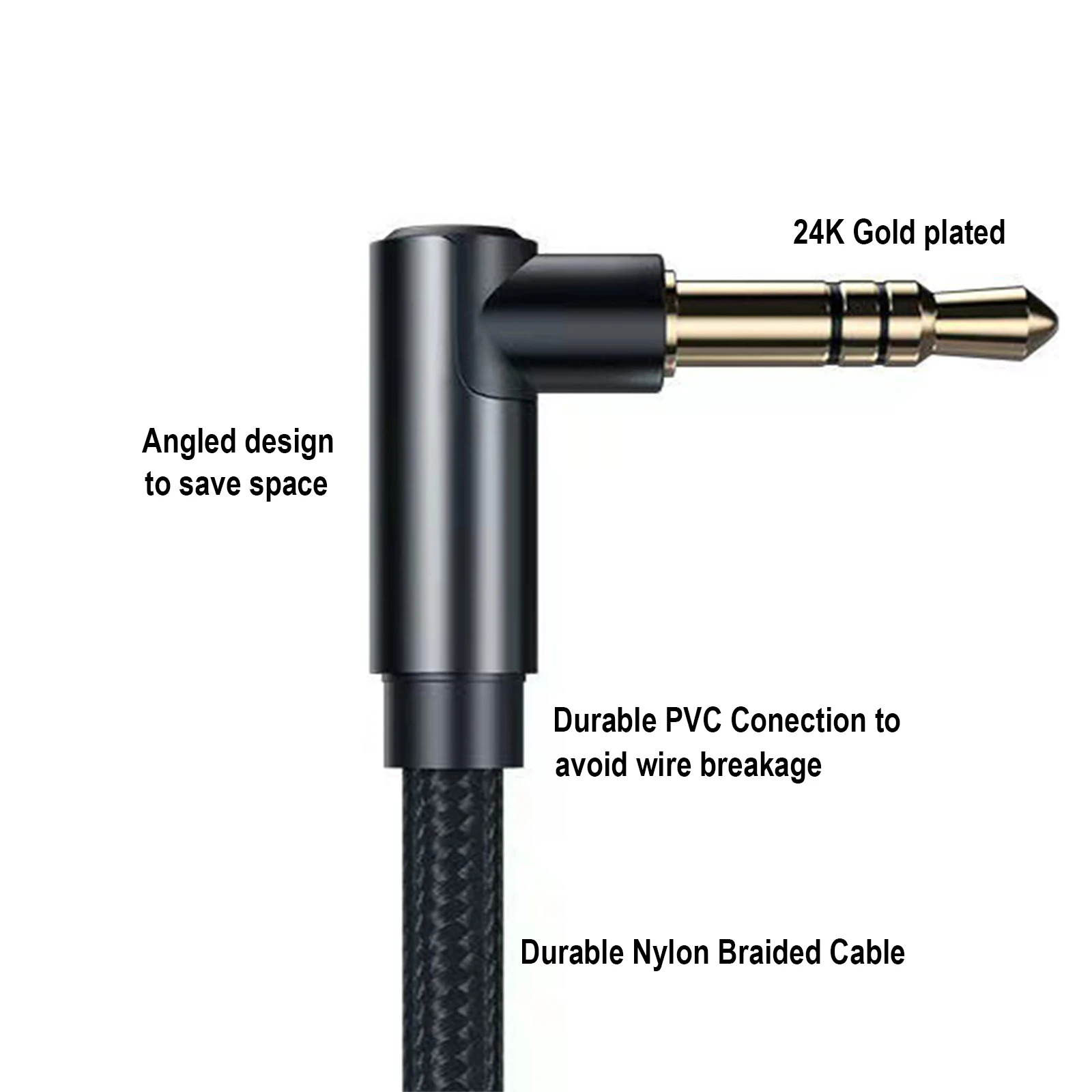 3.5mm Aux Cord 90° Right Angle 3.5MM Male to Male HiFi Stereo Audio Cable for Phones, Tablets, Headphones, Speakers, Laptops. thumbnail 6