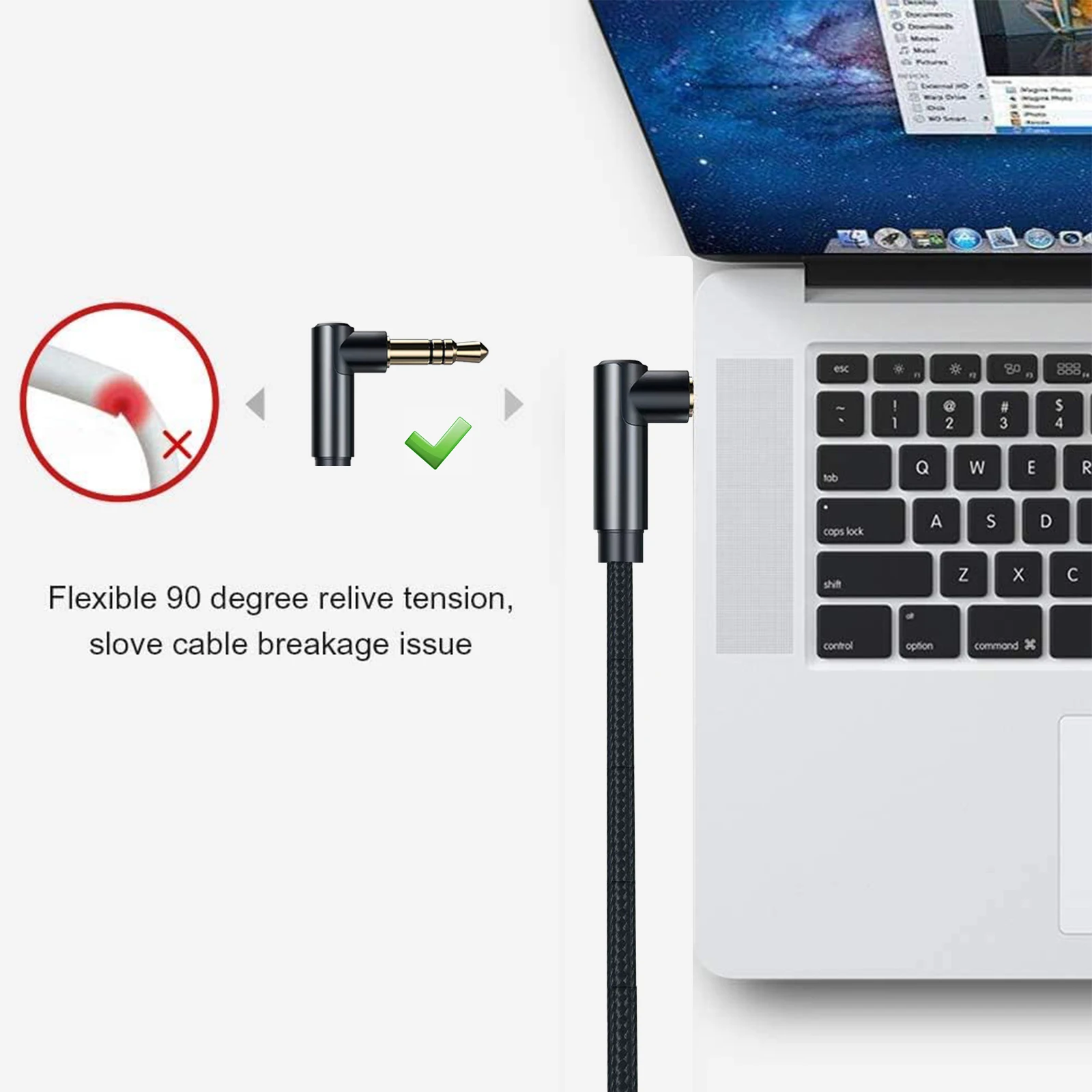 3.5mm Aux Cord 90° Right Angle 3.5MM Male to Male HiFi Stereo Audio Cable for Phones, Tablets, Headphones, Speakers, Laptops. thumbnail 4