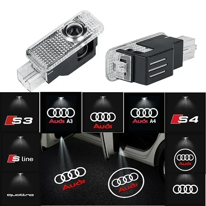 2/4Pcs Audi Sline S3 S4 S5 S6 S7 RS Quattro Q7 Q5 Q3 A4 B8 8P A3 A6 C7 A5 A6 A8 LED Car Door Welcome Logo Light Projector Lamp