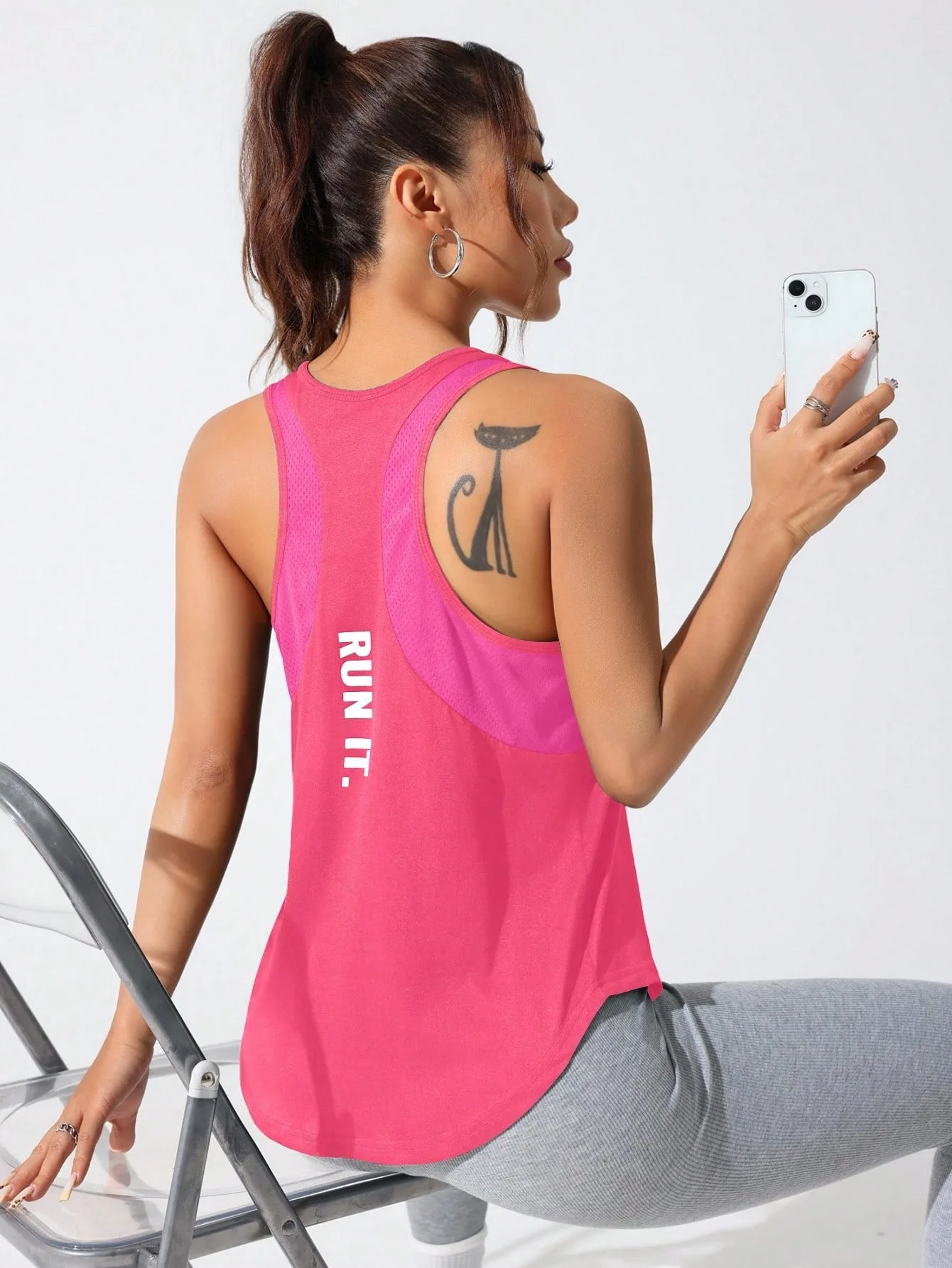 Women's stitched letters quick-drying sports vest, breathable net yoga sportswear, tennis uniform cycling suit, daily wear thumbnail 4