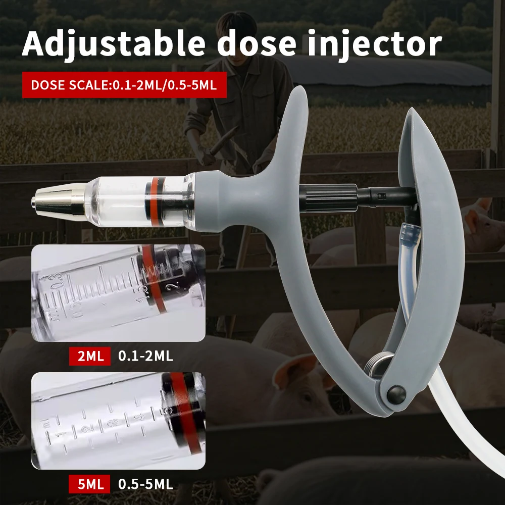 1 Pc 2ml / 5ml Animal Continuous Syringe Veterinary Injection Catheter Chicken Feeding Vaccine Device Free Needle Farm Tool