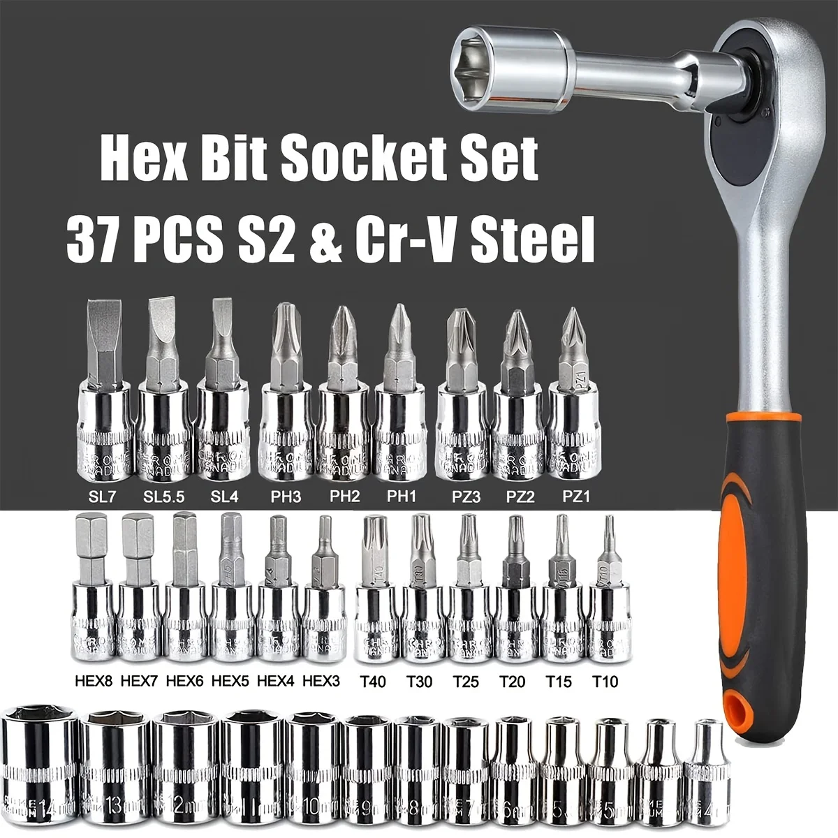 46Pcs Family Tools 1/4 Set Mechanic Tool Kits for Auto Repair Hous with Sockets Metric Hex Bit Socket Set inch Ratchet Wrench thumbnail 5