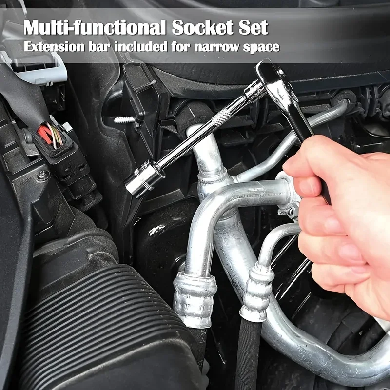 46Pcs Family Tools 1/4 Set Mechanic Tool Kits for Auto Repair Hous with Sockets Metric Hex Bit Socket Set inch Ratchet Wrench thumbnail 4