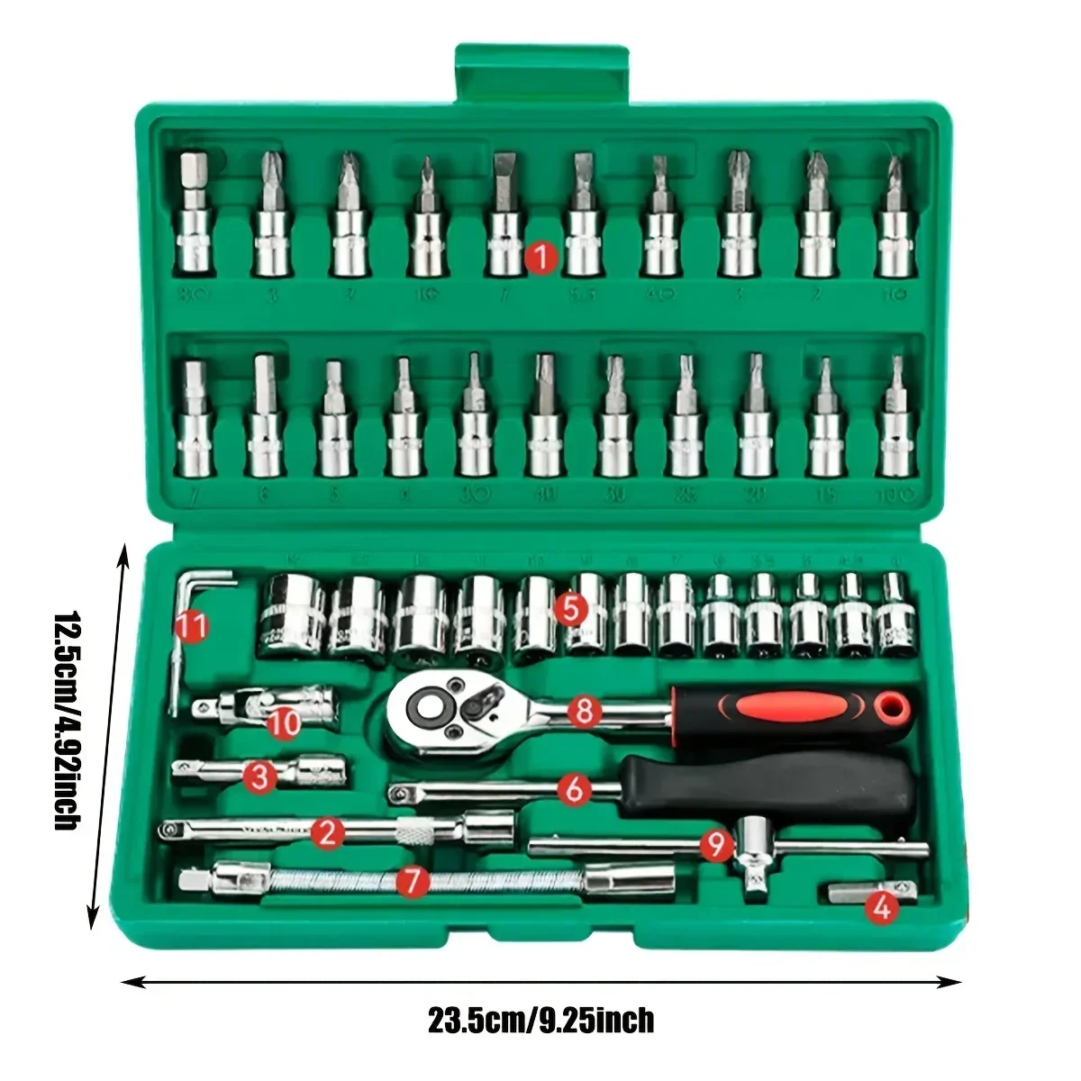 46Pcs Family Tools 1/4 Set Mechanic Tool Kits for Auto Repair Hous with Sockets Metric Hex Bit Socket Set inch Ratchet Wrench thumbnail 3