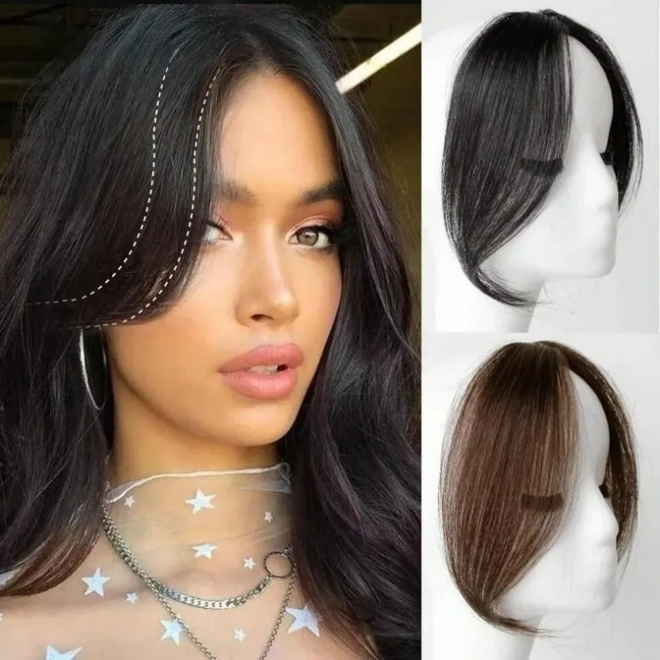 2Pcs/Set Synthetic Middle-Part Bangs Hair Extensions Easy Clip In Forhead Gradient Bangs Natural Seamless Side Fringe Hairpiece