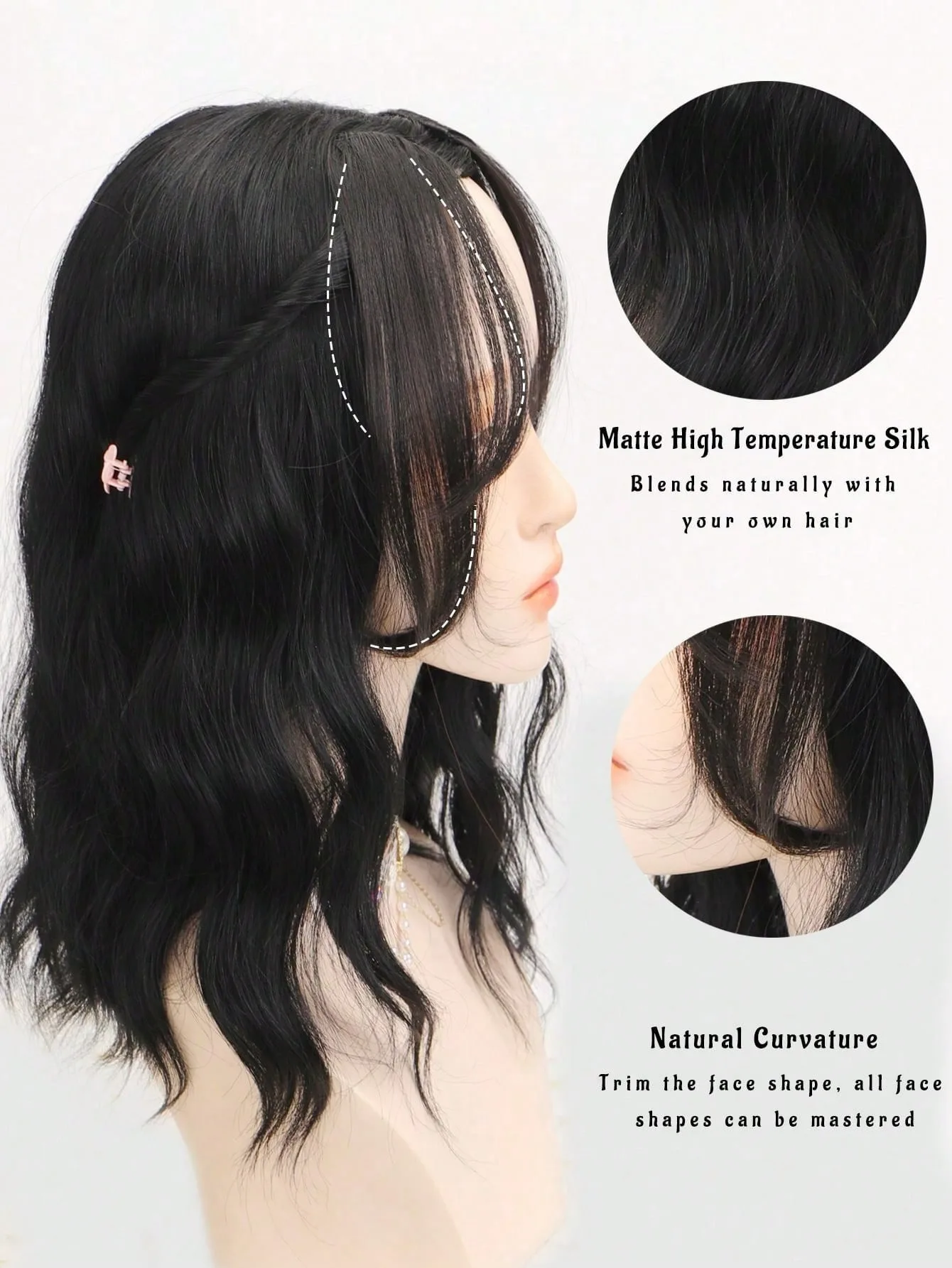 2Pcs/Set Synthetic Middle-Part Bangs Hair Extensions Easy Clip In Forhead Gradient Bangs Natural Seamless Side Fringe Hairpiece thumbnail 4