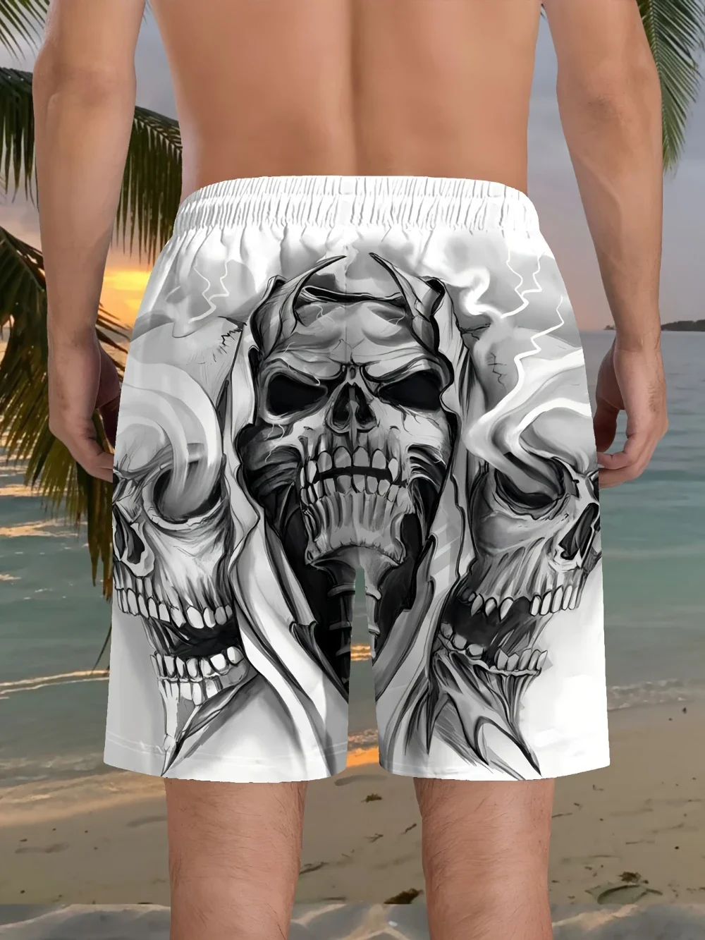 Men's Fashion Beach Shorts Skull Print Casual Lightweight Quick-Drying Shorts Outdoor Sports Basketball Gym Swimming Beach Pants thumbnail 3