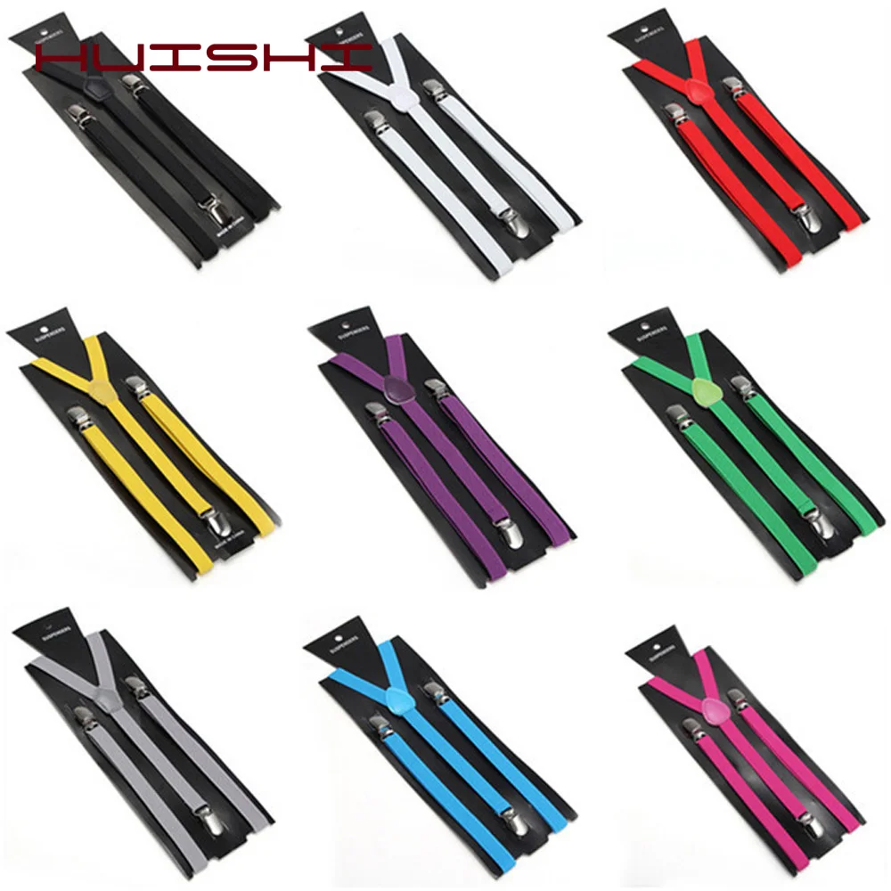 Adult Suspenders High Elastic Solid Color Mens Women Wedding Party Suit Skirt Braces Straps Shirt Dress Garment Clip on Pants thumbnail 4