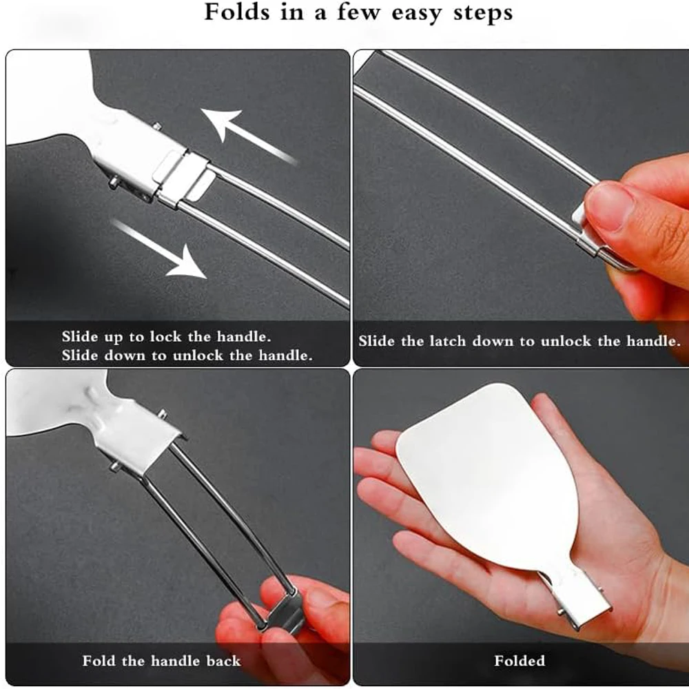 Folding Spatula Spoon Shovel Food Turner Portable 304 StainlessSteel Outdoor Camping BBQ Cooking Tableware Picnic Supplies ﻿ thumbnail 2