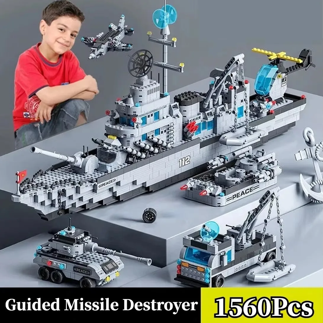 Large size 1560PCS Navy war ship Army ship model warship 6 in 1 multi-shape Building Blocks Construction Set for Boys Bricks Toy thumbnail 2