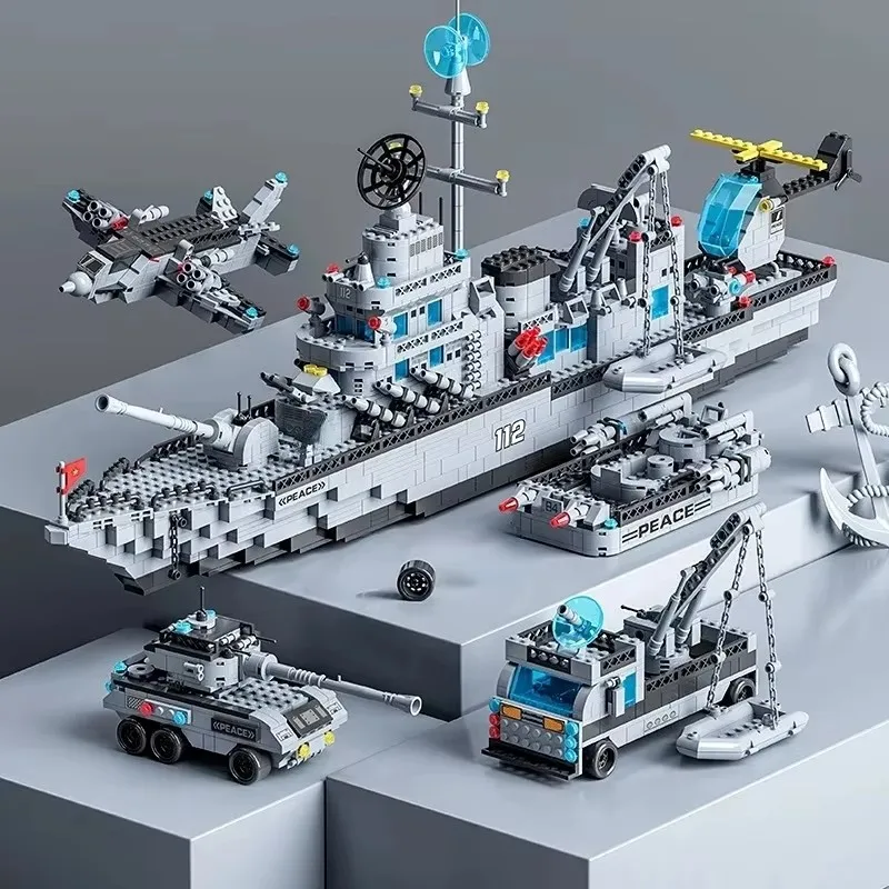 Large size 1560PCS Navy war ship Army ship model warship 6 in 1 multi-shape Building Blocks Construction Set for Boys Bricks Toy thumbnail 5
