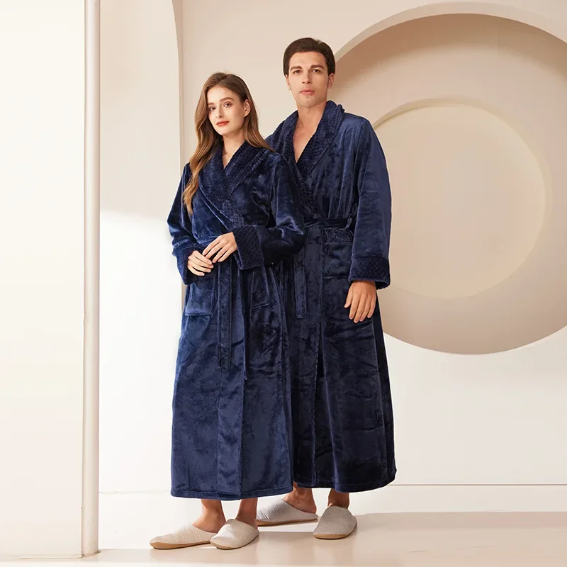 Couple's Oversize Plush Robe Coral Fleece Sleepwear Autumn Winter Home Comfortable Bathrobe for Men And Women thumbnail 2