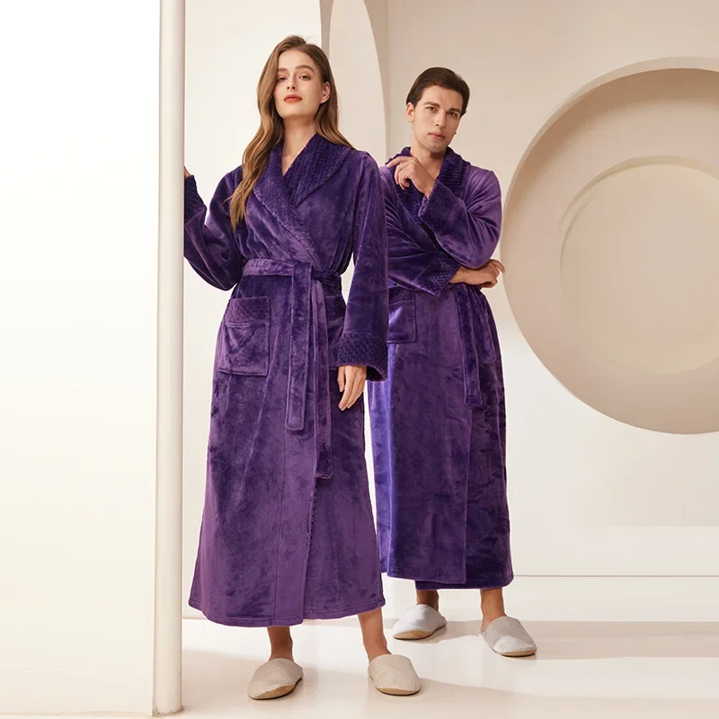 Couple's Oversize Plush Robe Coral Fleece Sleepwear Autumn Winter Home Comfortable Bathrobe for Men And Women thumbnail 4