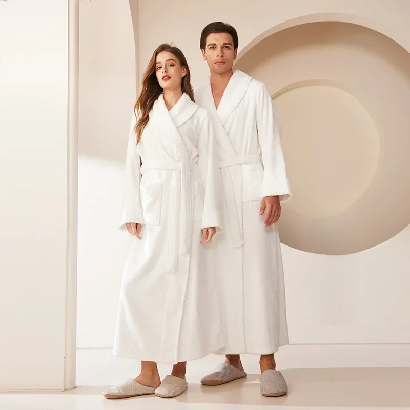 Couple's Oversize Plush Robe Coral Fleece Sleepwear Autumn Winter Home Comfortable Bathrobe for Men And Women thumbnail 3