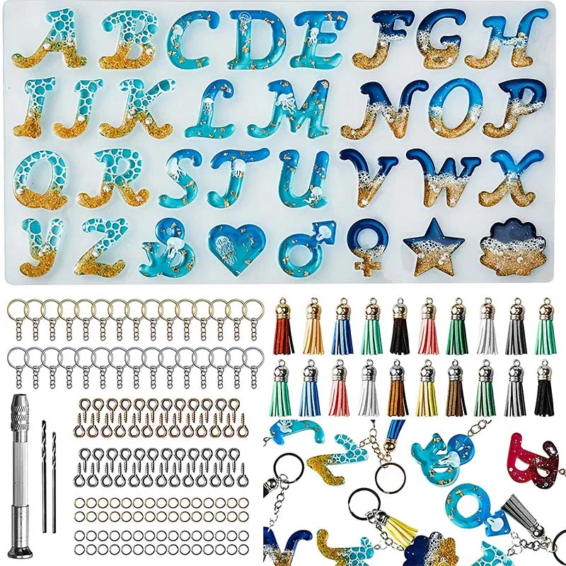 Alphabet Silicone Mold for Epoxy Resin Kit Mixed Style Letters Resin Casting Mold Set DIY Keychain Pendant Jewelry Making Tools thumbnail 2