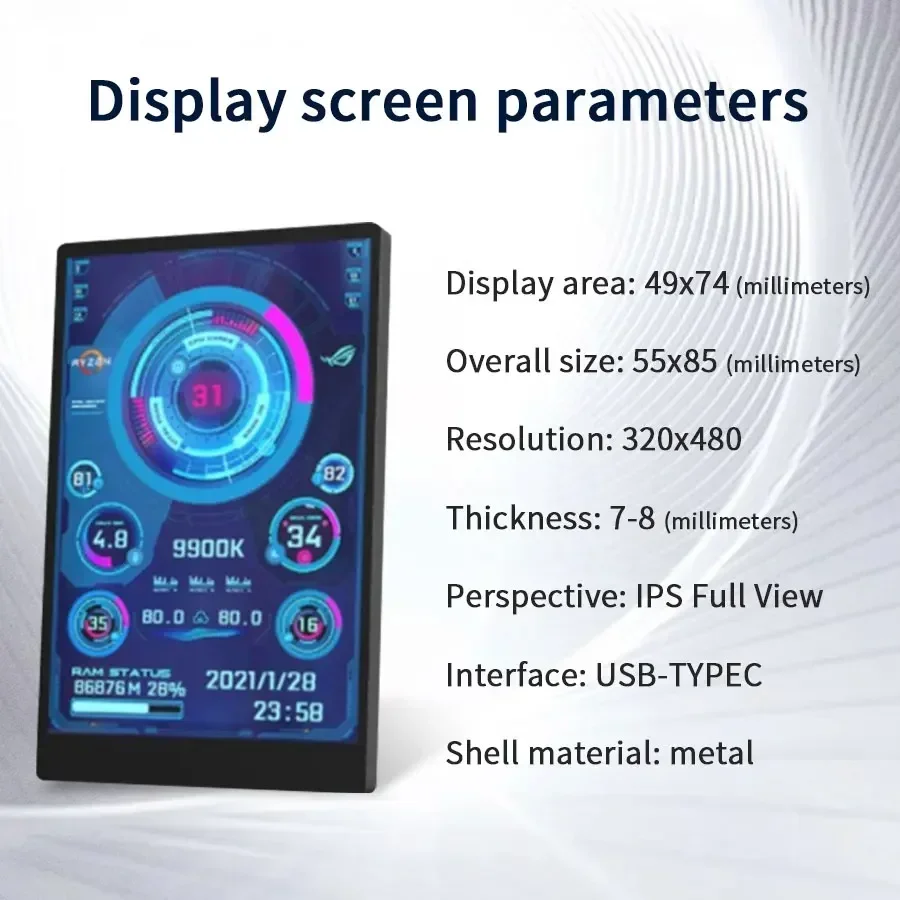 Mini Computer Secondary Screen 3.5 Inch IPS USB C Secondary Screen forComputer CPU GPU RAM HDD Monitor LCD Display Freely AIDA64