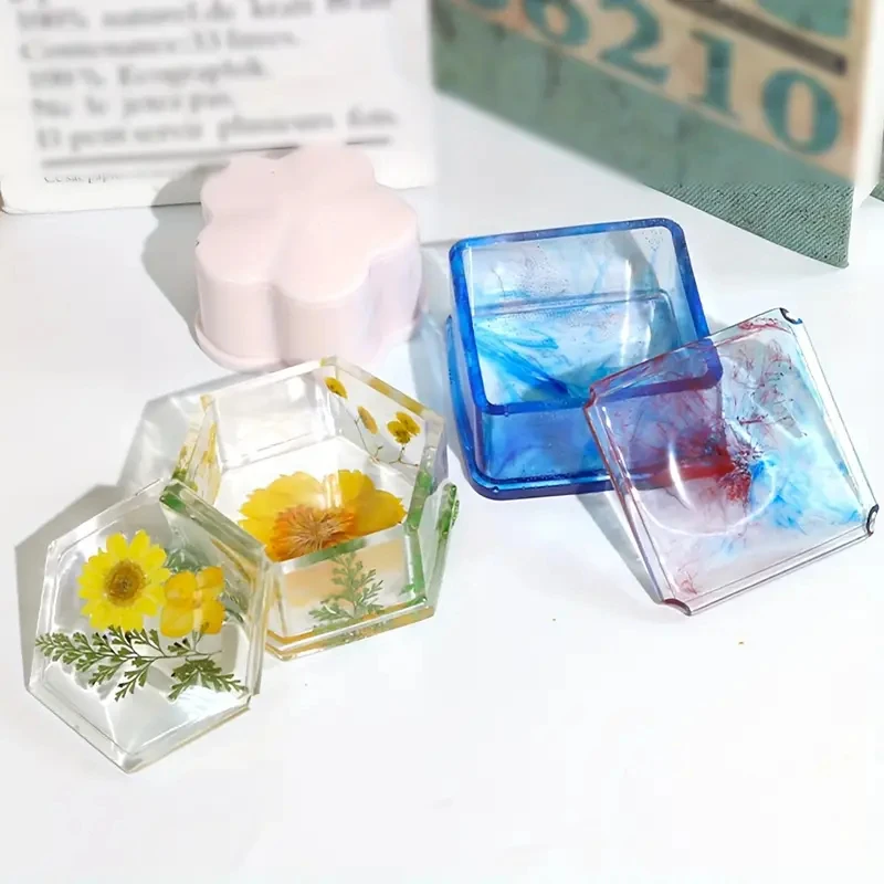 DIY Silicone Jewelry Box Mold Heart Hexagon Flower Storage Boxs Molds with Lid Epoxy Resin Mould Casting Crafting Macking Tool thumbnail 2