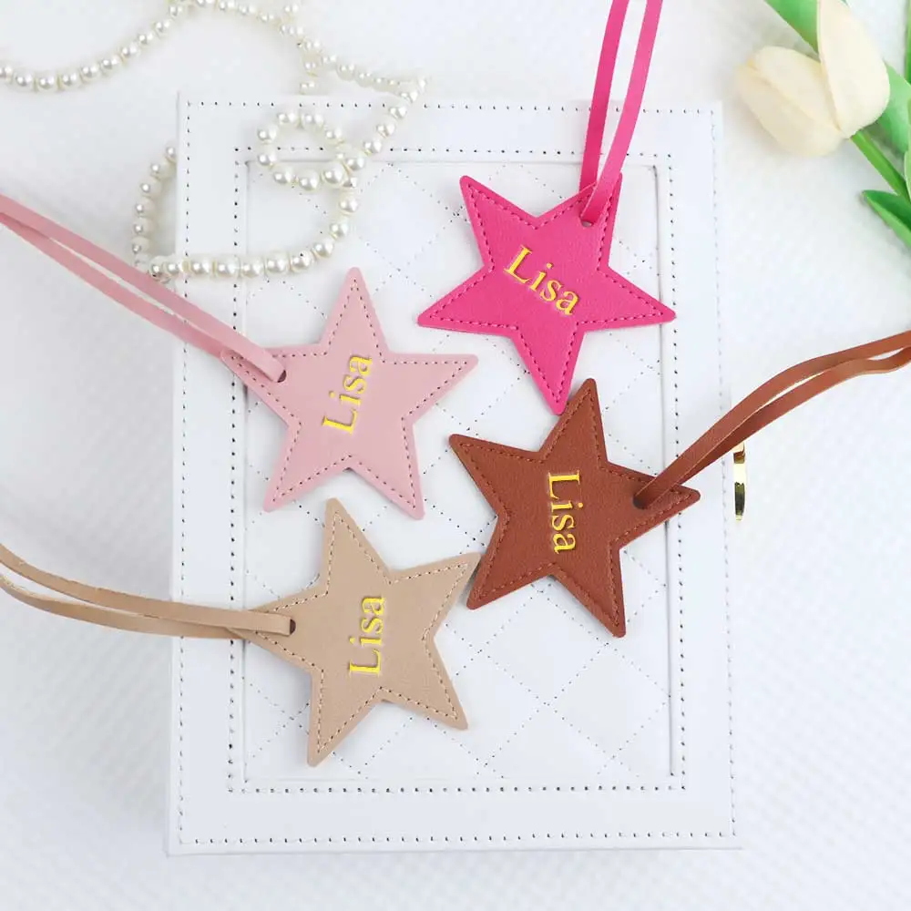 Customized name information: pu leather creative five-pointed star bag decoration pendant, key pendant, bag accessories thumbnail 2