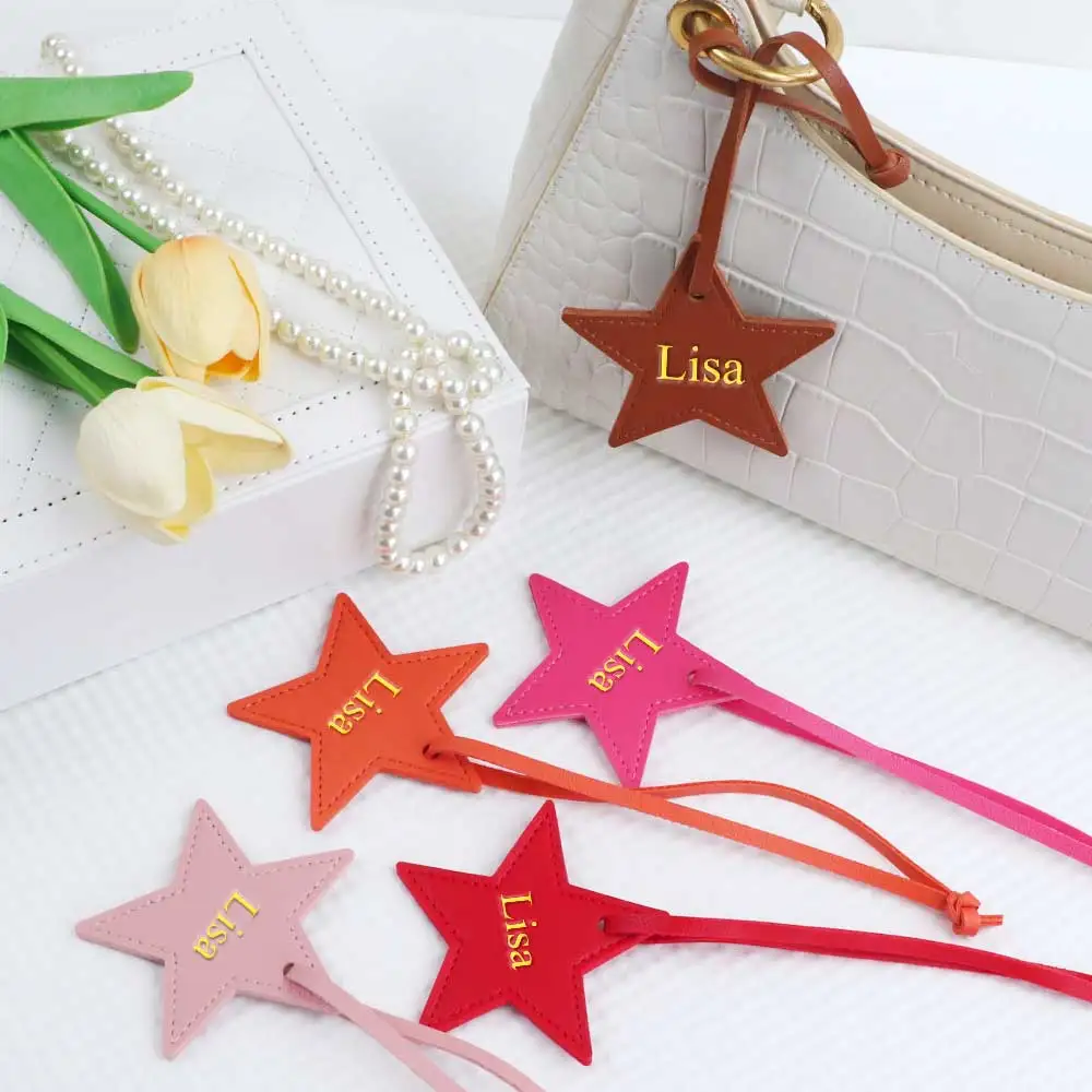 Customized name information: pu leather creative five-pointed star bag decoration pendant, key pendant, bag accessories thumbnail 3
