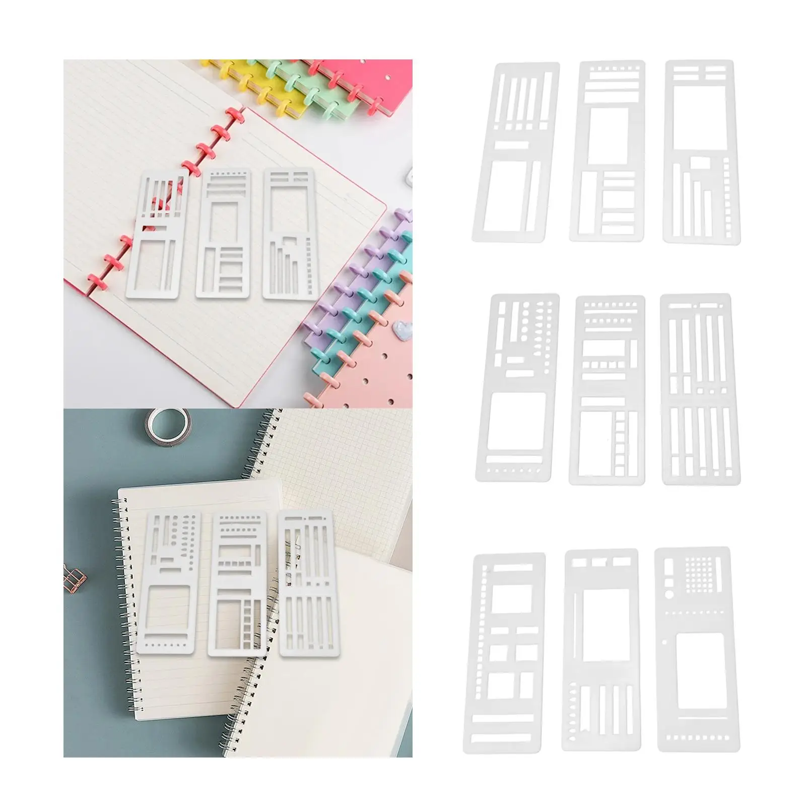 3x Planner Stencils Lines Planner Stamps Bookmark Painting Crafts Handcrafted 5.43x2 inch for Card Paper Versatile Portable thumbnail 4