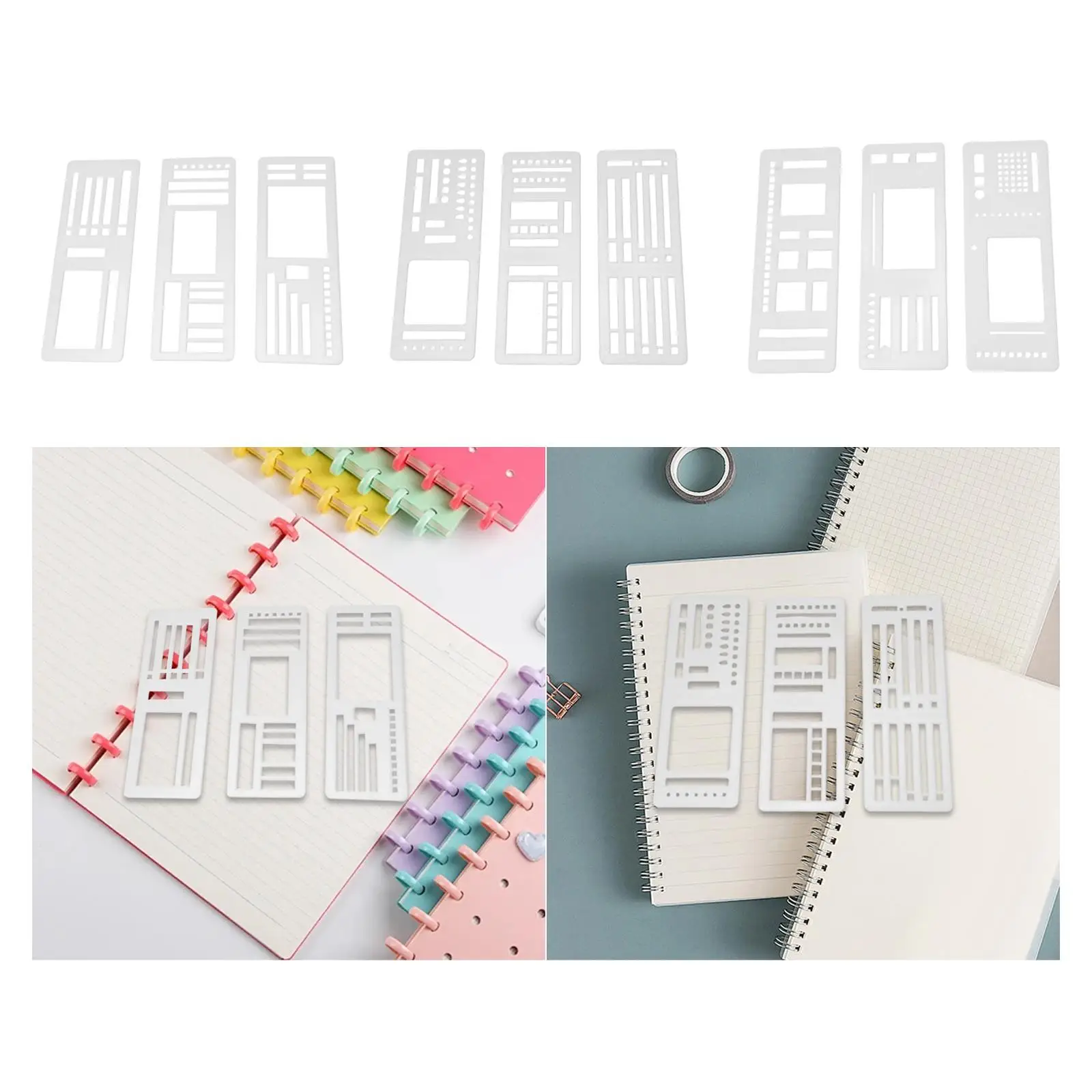 3x Planner Stencils Lines Planner Stamps Bookmark Painting Crafts Handcrafted 5.43x2 inch for Card Paper Versatile Portable thumbnail 3