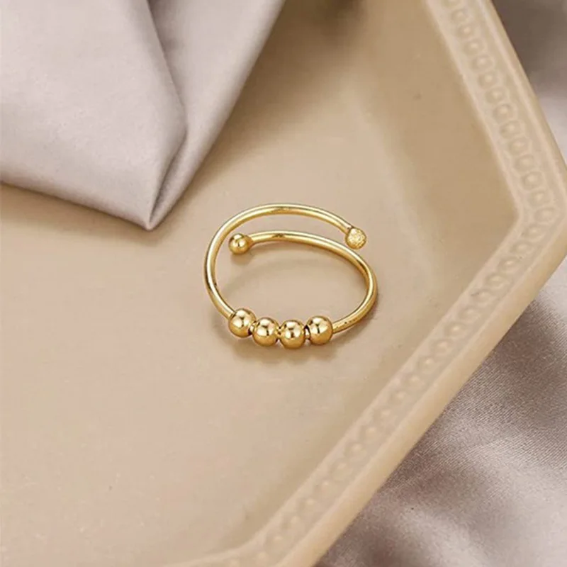 Anxiety Ring Beads Spiral Rings for Women Men Adjustable Stainless Steel Freely Anti Stress Spinner Fidget Ring Jewelry Gifts