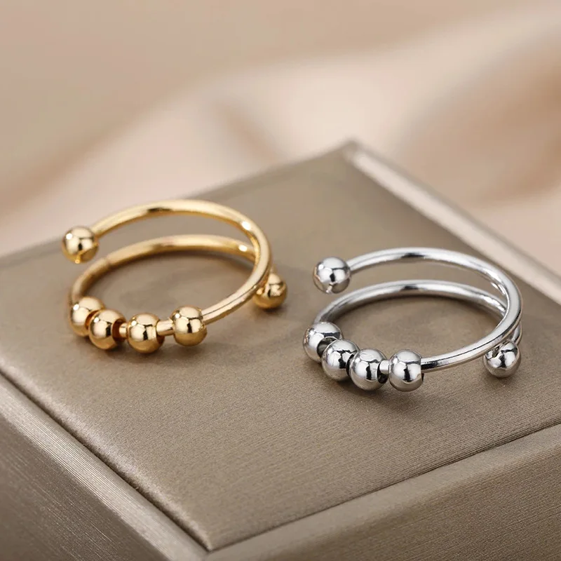 Anxiety Ring Beads Spiral Rings for Women Men Adjustable Stainless Steel Freely Anti Stress Spinner Fidget Ring Jewelry Gifts thumbnail 2