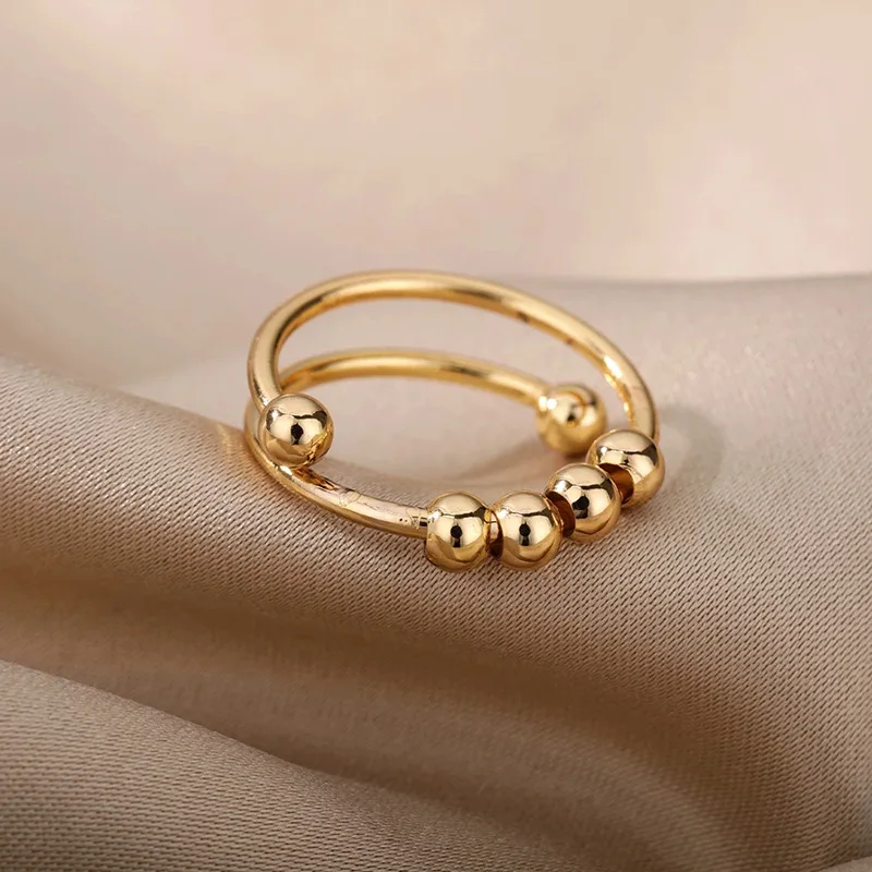 Anxiety Ring Beads Spiral Rings for Women Men Adjustable Stainless Steel Freely Anti Stress Spinner Fidget Ring Jewelry Gifts thumbnail 3