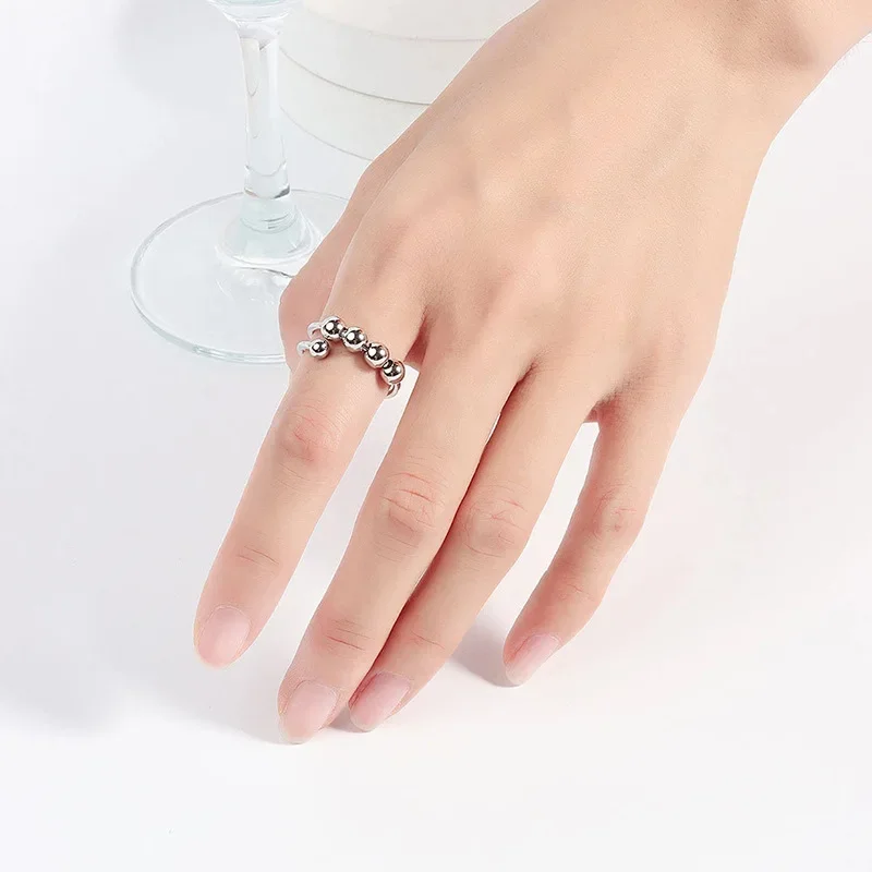 Anxiety Ring Beads Spiral Rings for Women Men Adjustable Stainless Steel Freely Anti Stress Spinner Fidget Ring Jewelry Gifts thumbnail 6