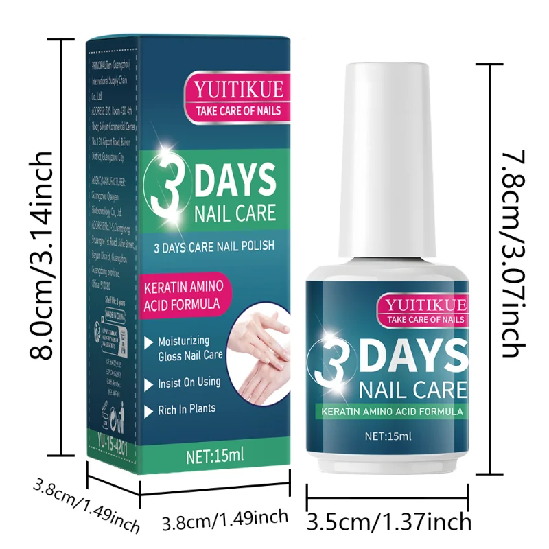 3 Days Nail Care Treatment Polish - Keratin & Amino Acid Formula Moisturizing Brightening NailPolish | Plant-Based Nail Care thumbnail 6