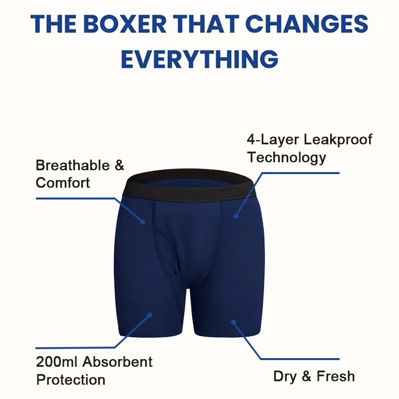 Incontinence Underwear  For Men, 100ML Absorbent Cotton Washable Leak-Proof Reusable Boxer Brief thumbnail 5