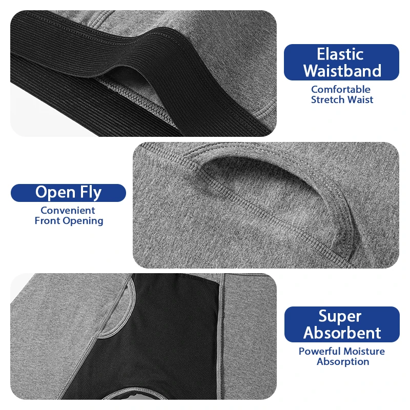 Incontinence Underwear  For Men, 100ML Absorbent Cotton Washable Leak-Proof Reusable Boxer Brief thumbnail 3