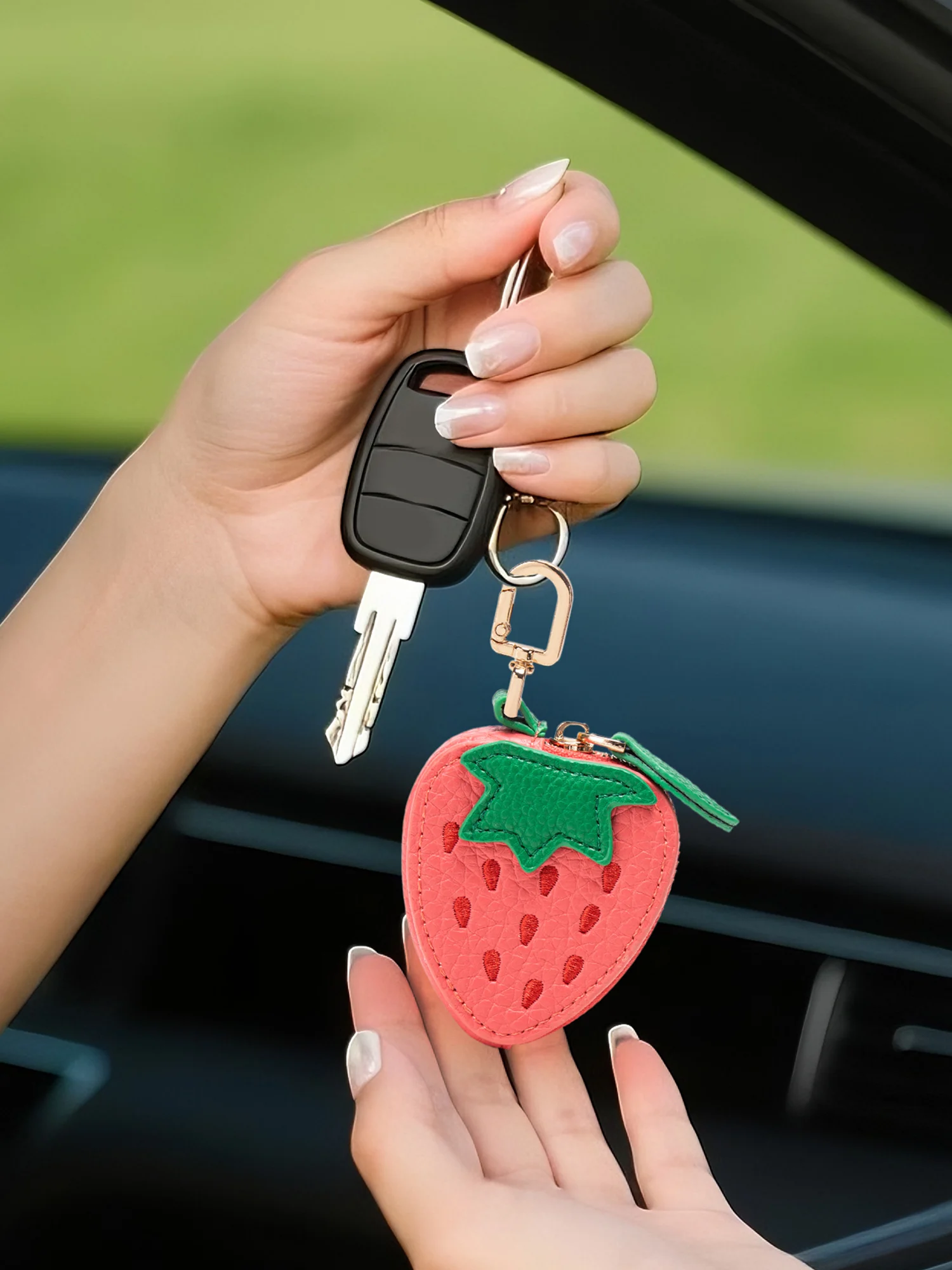 Cherry Pattern Coin Purse Keychain Fruit Charm Exquisite small accessories Money Pouch Fit For Airtag & Coin,Gift For Girl Women thumbnail 3