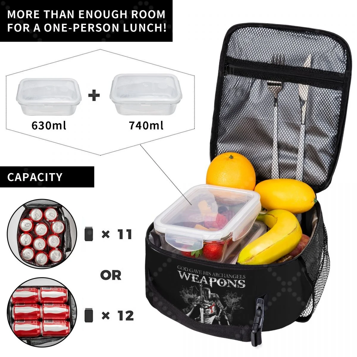 Custom Christian Knight Defend Lunch Bag Reusable Portable Cooler Thermal Lunch Box Oxford Bento Tote Bag for Work Travel Picnic thumbnail 4