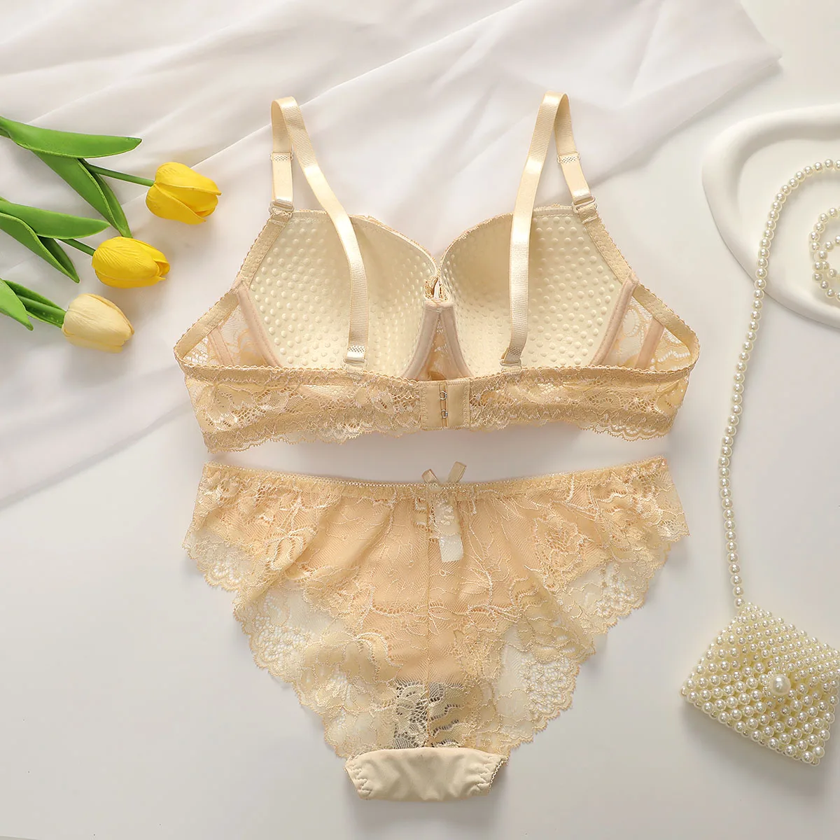 2Pieces Bras and Panty Sets Sexy Lace Transparent Floral Clothing Underwire Push Up Lingeries For Woman thumbnail 2