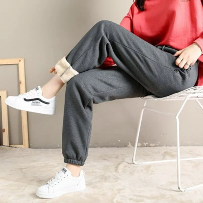​​Women's Fleece Lined Joggers Winter Plush Pants High Waist Adjustable Drawstring Lounge Street Comfortable Casual Trousers​​ thumbnail 3