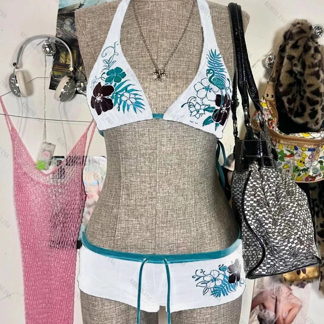 Sexy Hottie Print Laced Up Backless Bikini 2 Piece Set Women Split Swimsuit Beach Bikini 2025 New Summer Swimwear Bikinis Set thumbnail 2