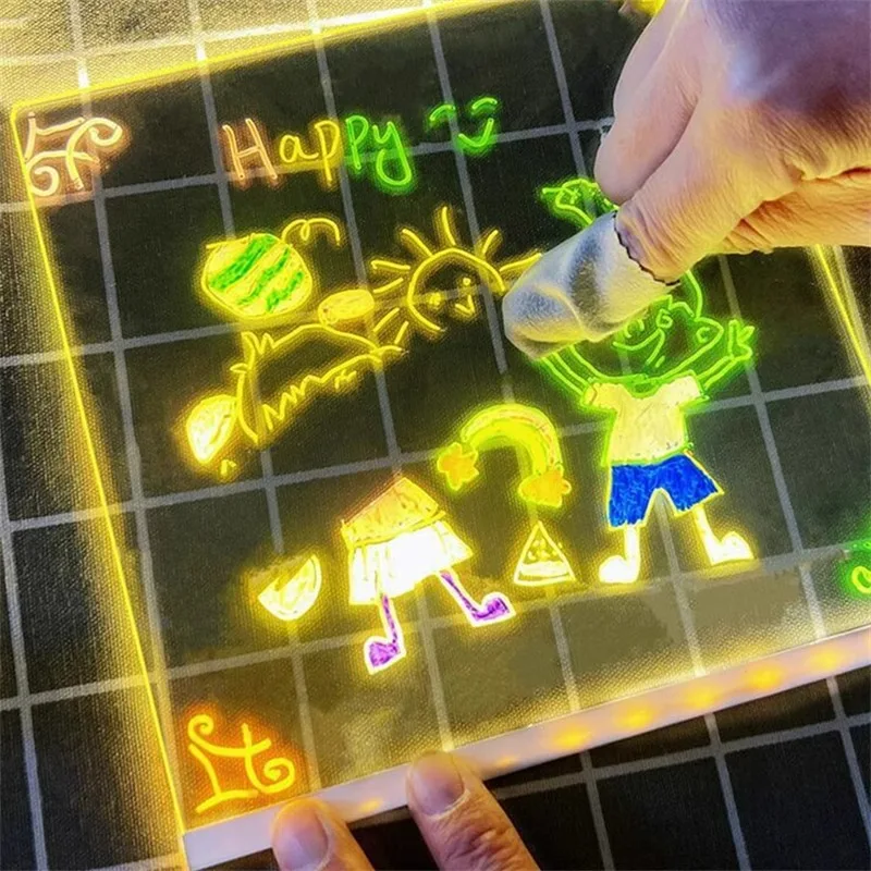Rewritable DIY Children's Glowing Drawing Board Message Lamp With 7 Colorful Pens Light Up Acrylic Message Board thumbnail 4